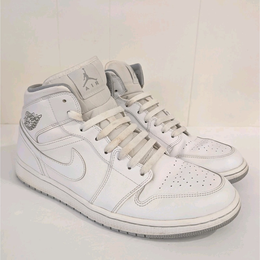 Nike Air Jordan Retro 1 Mid 'Triple White'  Sneakers Shoes 554724-112 Men's 12